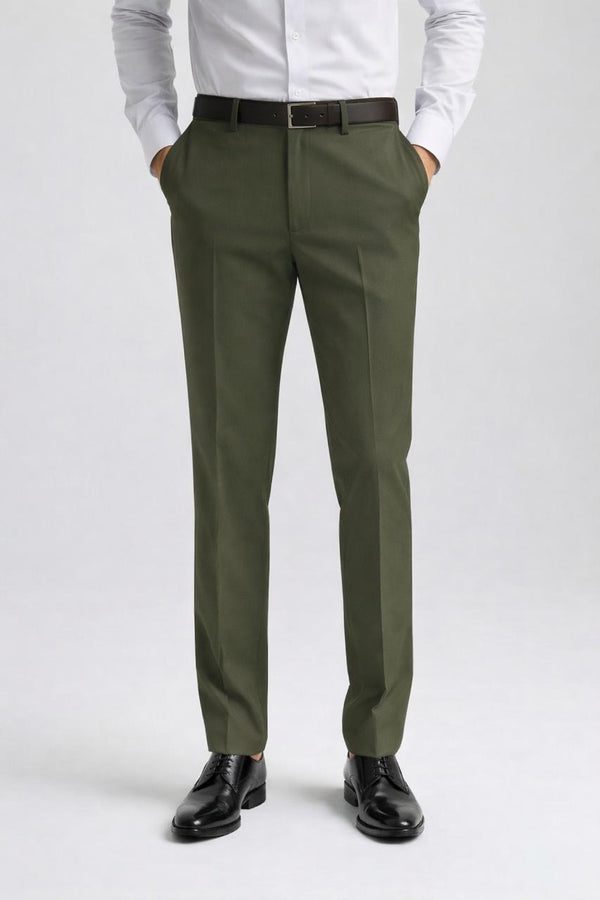 Military Green MotionFit Formal Trouser — 2-Way Stretch | Wrinkle-Free | Slim Fit